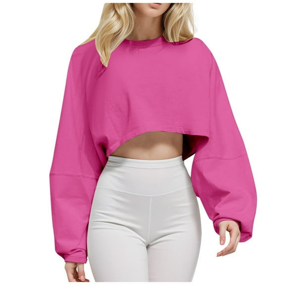 Womens Summer Crop Tops Solid Color Crew Neck Long Sleeve Knit T-Shirts Causal Tunic Blouses Lightweight Fashion Pullover 2025