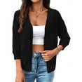 thumbnail image 1 of Womens Summer Cropped Cardigan 3/4 Sleeve Button Up Thin Crochet Knit Shrug Sweater Black L, 1 of 6