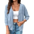 thumbnail image 1 of Womens Summer Cropped Cardigan 3/4 Sleeve Button Up Thin Crochet Knit Shrug Sweater Light Blue XL, 1 of 7