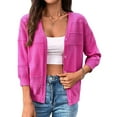 thumbnail image 1 of Womens Summer Cropped Cardigan 3/4 Sleeve Button Up Thin Crochet Knit Shrug Sweater Rose Red M, 1 of 7