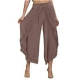 thumbnail image 1 of Womens Summer Cropped Palazzo Wide Leg Pants Lace Trim Trouser Comfort Solid Flowy Elastic Waist Boho Hippie Pants, 1 of 5