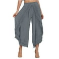 thumbnail image 1 of Womens Summer Cropped Palazzo Wide Leg Pants Lace Trim Trouser Comfort Solid Flowy Elastic Waist Boho Hippie Pants, 1 of 5