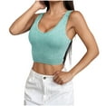 thumbnail image 1 of Womens Summer Cropped Tank Top Solid Color Spaghetti Strap Yoga Workout Sleeveless U Neck Slim Fit Shirts, 1 of 4