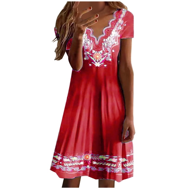 Women's Cold Shoulder Floral Sundress - V-Neck Summer Dress With Pockets, Boho Style