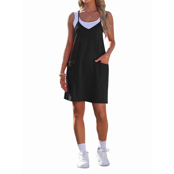 Womens Summer Dress 2025 Sleeveless Casual Mini Dress Spaghetti Strap Short Dresses with Pockets