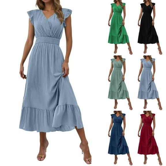 Womens Summer Dress 2026 Bohemian Solid V-Neck Long Beach Sun Dresses Sleeveless Solid Maxi Dress Boho Beach Dress Red M