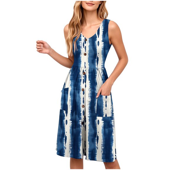 Womens Summer Dress Casual Floral Print Midi Dress Button V Neck Short Sleeve Dresses Flowy Boho Beach Party Sundress B-Multicolor