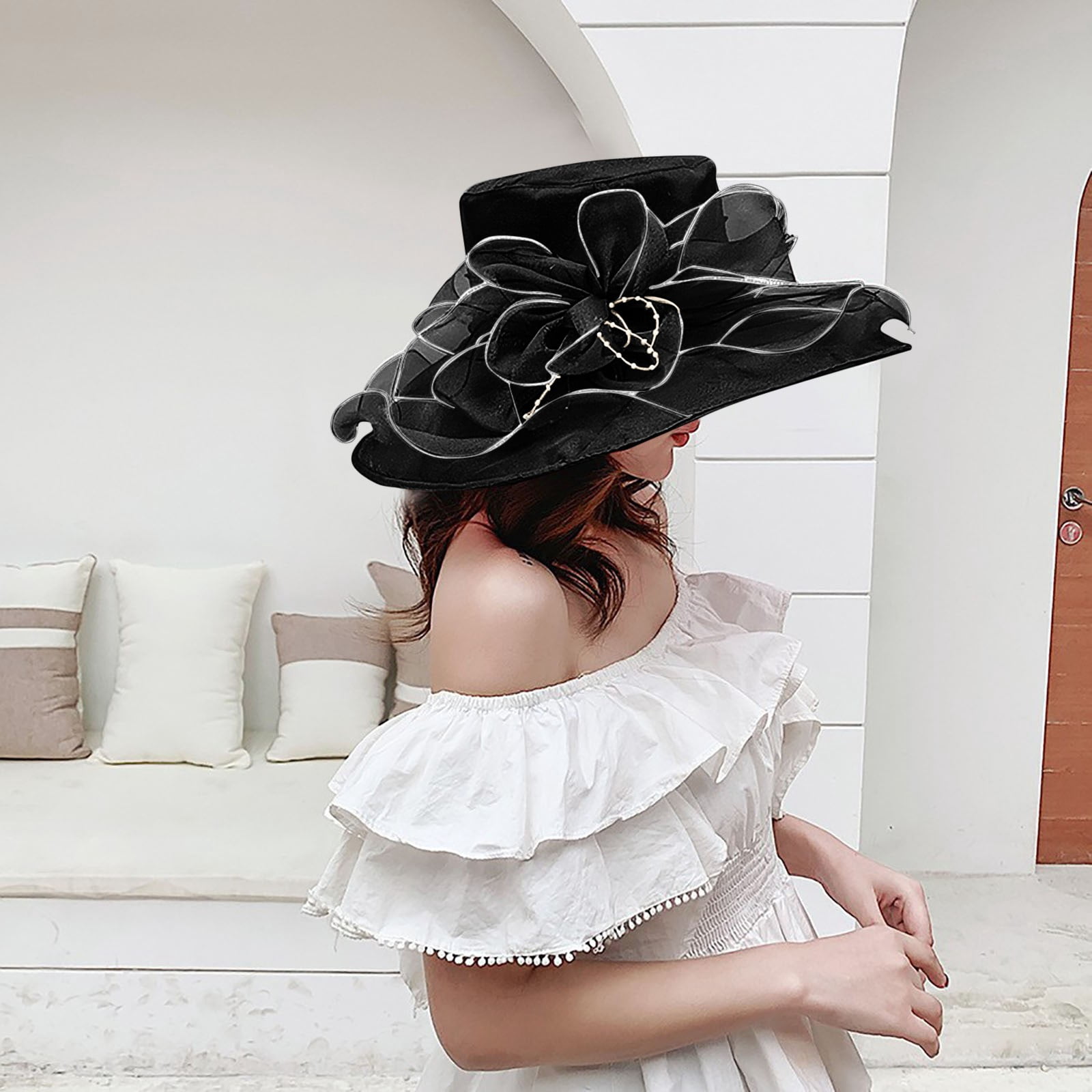 Womens Summer Dress Hat Wide Leaf Flower Bridal Shower Hat Sun Hats ...