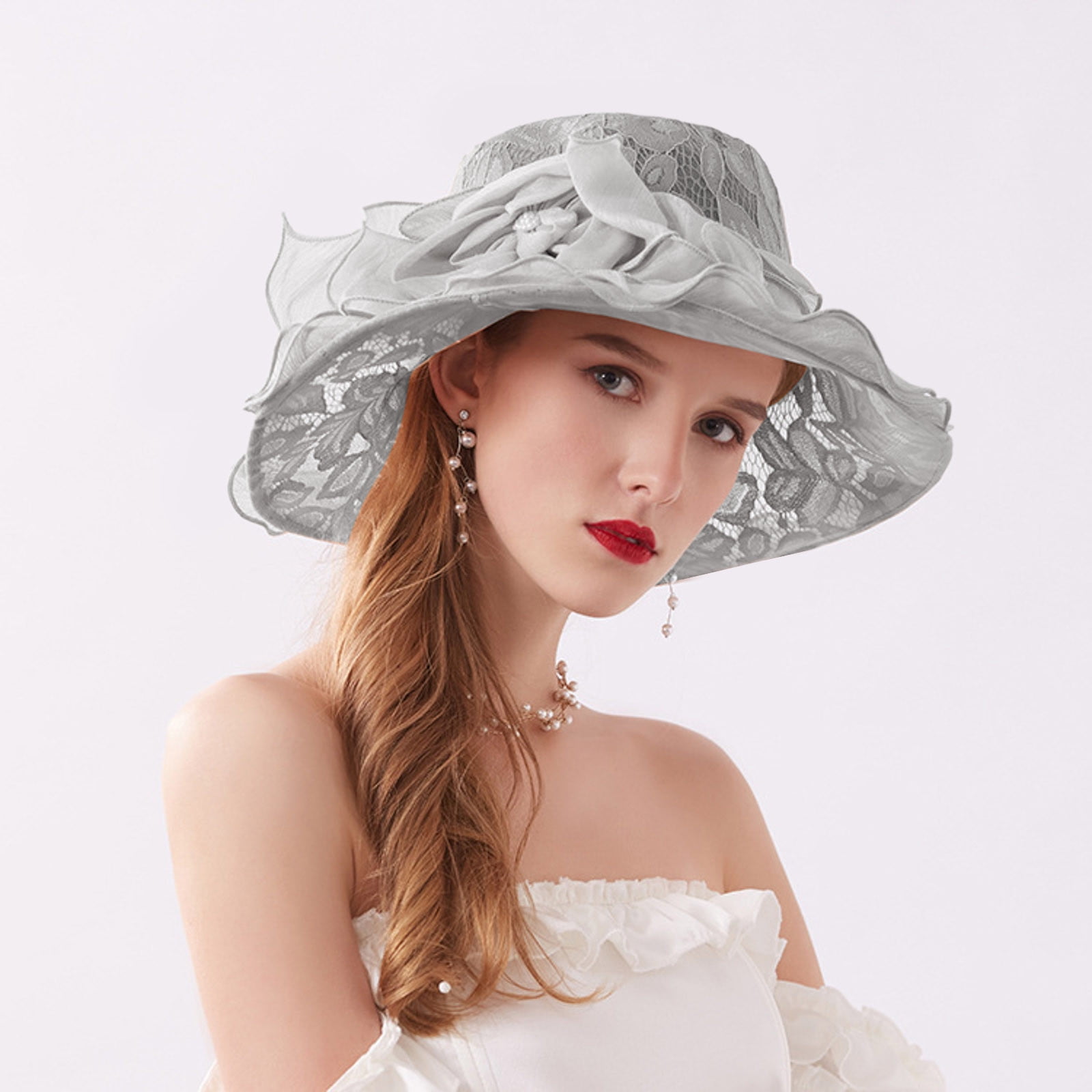 Womens Summer Dress Hat Wide Leaf Flower Bridal Shower Hat Sun
