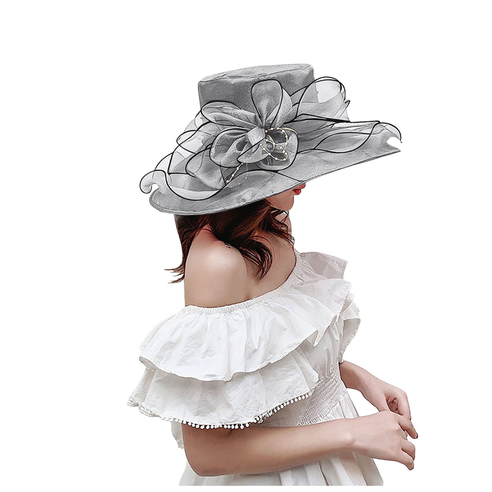 Womens Summer Dress Hat Wide Leaf Flower Bridal Shower Hat Sun Hats