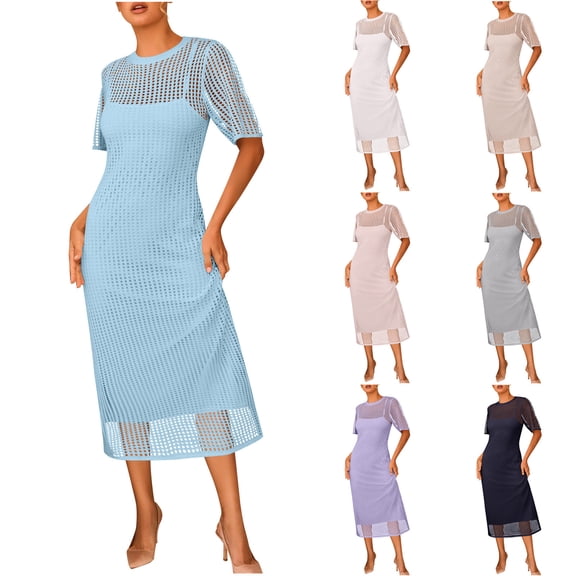 Womens Summer Dress Plus Size Two-Piece Dress Set Featuring A Solid-Color Short-Sleeved Round-Neck Dress Beach Sun Dresses Purple 3XL