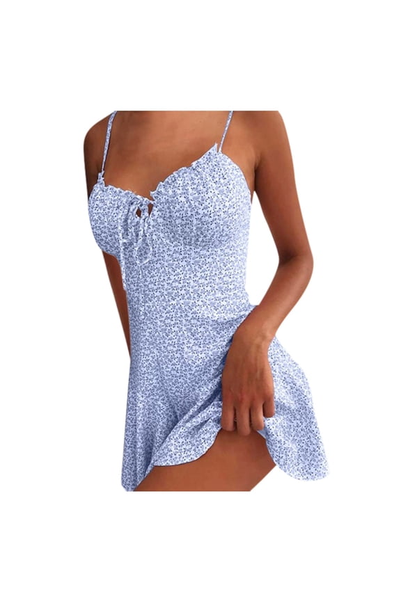 Womens Summer Dress Print Block Sleeveless A-Line Maxi Mini Sundress Dresses