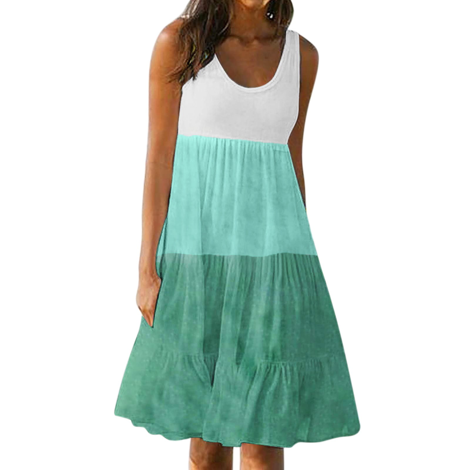 Womens Summer Dress Round Neck Sleeveless Tank Dress Beach Dresses