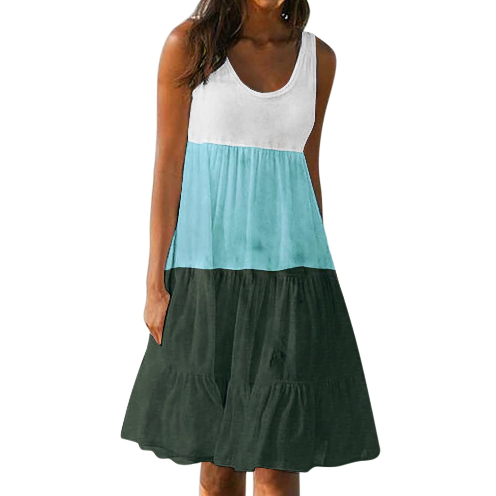 Womens Summer Dress Round Neck Sleeveless Tank Dress Beach Dresses