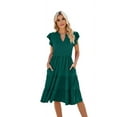 thumbnail image 1 of Womens Summer Dress Ruffle Sleeve V Neck Midi Dresses Dark Green XL, 1 of 4