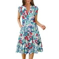 thumbnail image 1 of Womens Summer Dress Ruffle Sleeve V Neck Midi Dresses Fashion Casual Fit Flowy Tiered Boho Beach Vacation Sundress, 1 of 6
