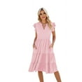 thumbnail image 1 of Womens Summer Dress Ruffle Sleeve V Neck Midi Dresses Pink L, 1 of 4