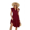 thumbnail image 1 of Womens Summer Dress Ruffle Sleeve V Neck Midi Dresses Wine Red S, 1 of 5