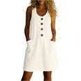 thumbnail image 1 of Womens Summer Dress Sleeveless Button Casual Sundresses with Pockets Loose Solid Tank Dresses, S, 1 of 7