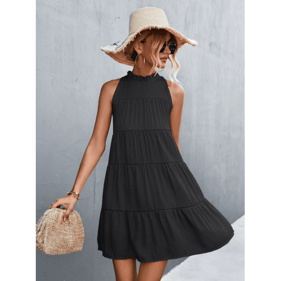 Womens Summer Dress Sleeveless Halter Neck Flowy Mini Sundress Casual Babydoll Spring Beach Vacation Clothes