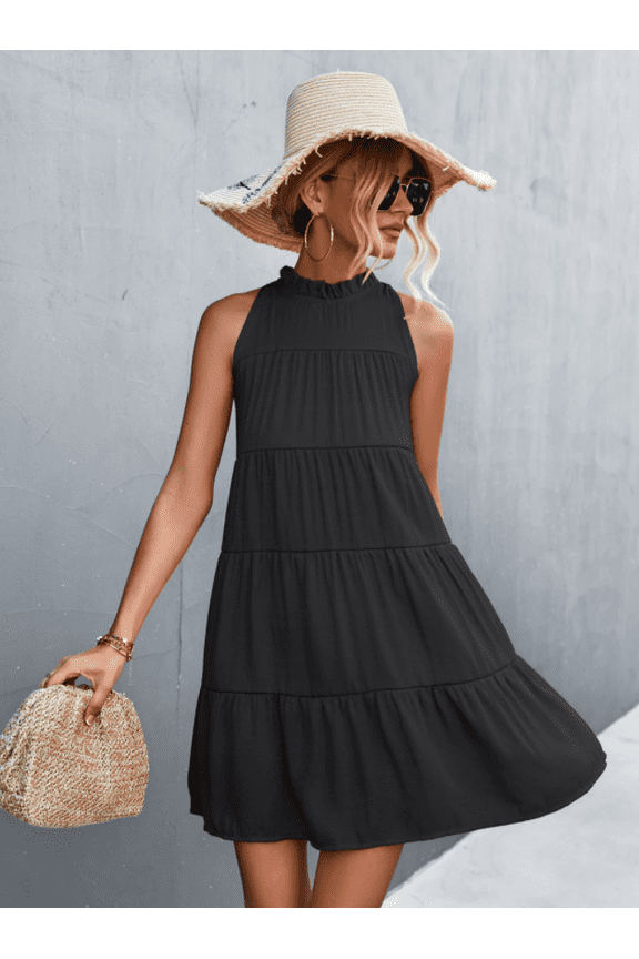 Womens Summer Dress Sleeveless Halter Neck Flowy Mini Sundress Casual Babydoll Spring Beach Vacation Clothes