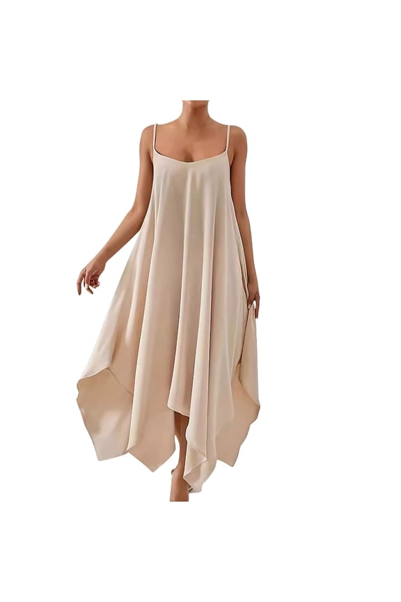 Womens Summer Dress Sleeveless Open Back Loose Maxi Dress Boho Asymmetric Hem for Party Resort Vacation Casual Beach Dress