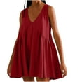 thumbnail image 1 of Womens Summer Dress V Neck Solid Sleeveless Ruffle Hem Flowing Short Dress, 1 of 7