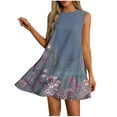 thumbnail image 1 of Womens Summer Dress with Pockets Floral Print Sleeveless Loose Crew Neck Tank Short Dress Pleated Swing Sundress (XL, Navy), 1 of 7