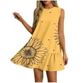 thumbnail image 1 of Womens Summer Dress with Pockets Floral Print Sleeveless Loose Crew Neck Tank Short Dress Pleated Swing Sundress (XL, Yellow), 1 of 7