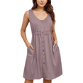 thumbnail image 1 of Womens Summer Dresses 2024 Sleeveless O Neck Buttons Midi Dress Fashion Casual Fit Elegant Boho Beach Vacation Sundress (Taro,Medium), 1 of 6