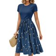 thumbnail image 1 of Womens Summer Dresses, 2025 Casual Floral Belted Short Sleeve Round Neck Cocktail Beach Sundress Lightweight Wedding Guest Party Daily Wear Elegant Midi Length Dresses Gown (S, Dark Blue) ZMTing, 1 of 3