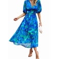 thumbnail image 1 of Womens Summer Dresses 2025 Casual Puff Short Sleeve V Neck Floral Boho Maxi Dress Blue XL, 1 of 8