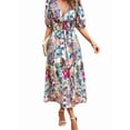 thumbnail image 1 of Womens Summer Dresses 2025 Casual Puff Short Sleeve V Neck Floral Boho Maxi Dress Green S, 1 of 8