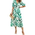 thumbnail image 1 of Womens Summer Dresses 2025 Casual Puff Short Sleeve V Neck Floral Boho Maxi Dress Light Green L, 1 of 8