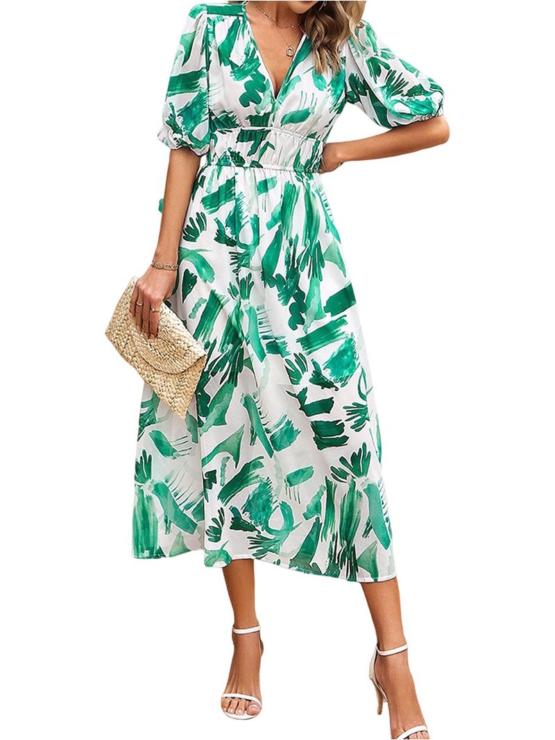 katy perry green dress gif Off-Shoulder Light Green Floral Casual Summer Dress Mint Green / XSmall main image 1