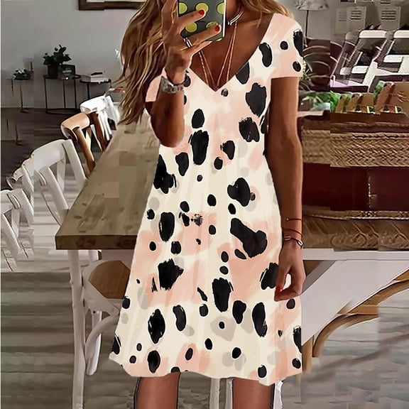 Womens Summer Dresses 2025 Petal Short Sleeve V Neck Loose Swing With Pockets Plain/Print Dresses Daily Business Casual Dress Floor Length Dress T Shirt Dresses Knee Length Casual Summer Clothes for