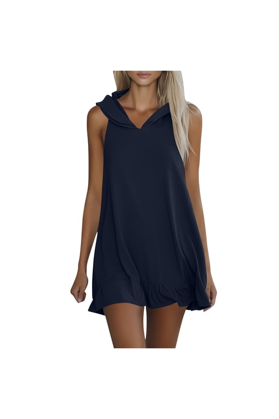 Womens Summer Dresses 2026 Casual Sleeveless Sweatshirt Dress Loose Fit Hoodie Mini Dress Trendy Streetwear