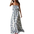 thumbnail image 1 of Womens Summer Dresses Blue and White Porcelain Strapless Boho Maxi Long Dress, 1 of 4