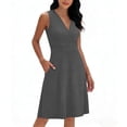 thumbnail image 1 of Womens Summer Dresses Business Casual V Neck Sleeveless Solid Mini Dress Soft Beach Loose Tank Sundress with Pockets, 1 of 7