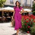 thumbnail image 1 of Womens Summer Dresses Casual Crew Neck Tie Waist Split Wrinkle-Free Fit Maxi Dress Short Sleeve Fashion Vacation Dresses 2026 S, 1 of 7