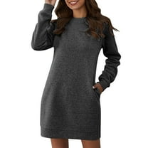 Womens Summer Dresses, Casual Dresses for Women,Women's Casual Long Sleeve Round Neck Dress Soft Comfortable Fall Winter Everyday Wear Flowy Elegant Stylish Versatile Outfit