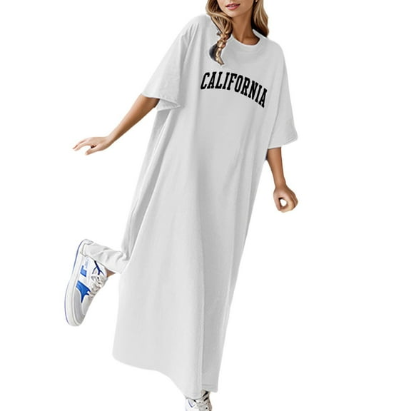 Womens Summer Dresses, Casual Dresses for Women,Women's Flowy Summer Dress Casual Loose Fit Floral Print Short Sleeve T-Shirt Style Comfortable Long Maxi Dress