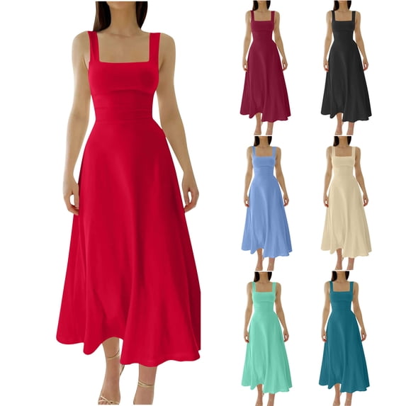 Womens Summer Dresses Casual Ladies' Elegant Coarse Shoulder Strap Waist Strap Dress Fashion Beach Vacation Clothes Red (Size:XS-3XL)