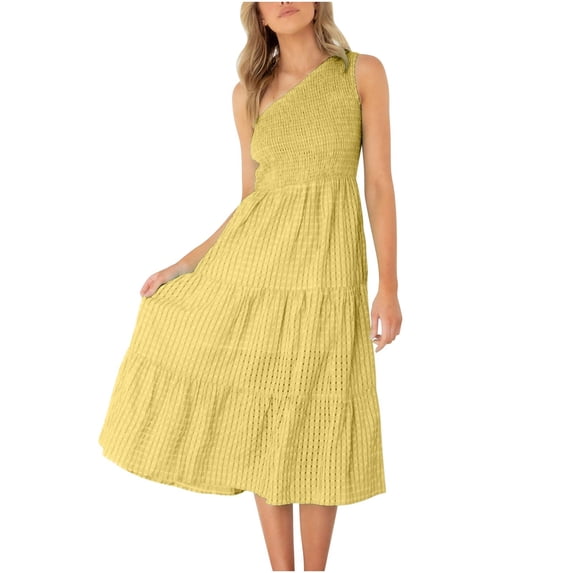 Womens Summer Dresses Casual One Shoulder One Shoulder Maxi Dress Ladies Sleeveless Beach Dresses
