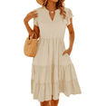 thumbnail image 1 of Womens Summer Dresses Casual Short Sleeve V Neck Elegant Boho Swing Midi Dress Beach Vacation Sundress (Khaki,X-Large), 1 of 6