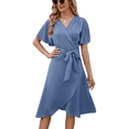 thumbnail image 1 of Womens Summer Dresses Casual Short Sleeve V Neck Strap Lacing Sexy Midi Dress Wrap Party Club Sundress (Blue,XX-Large), 1 of 6