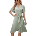 thumbnail image 1 of Womens Summer Dresses Casual Short Sleeve V Neck Strap Lacing Sexy Midi Dress Wrap Party Club Sundress (Green,Medium), 1 of 6