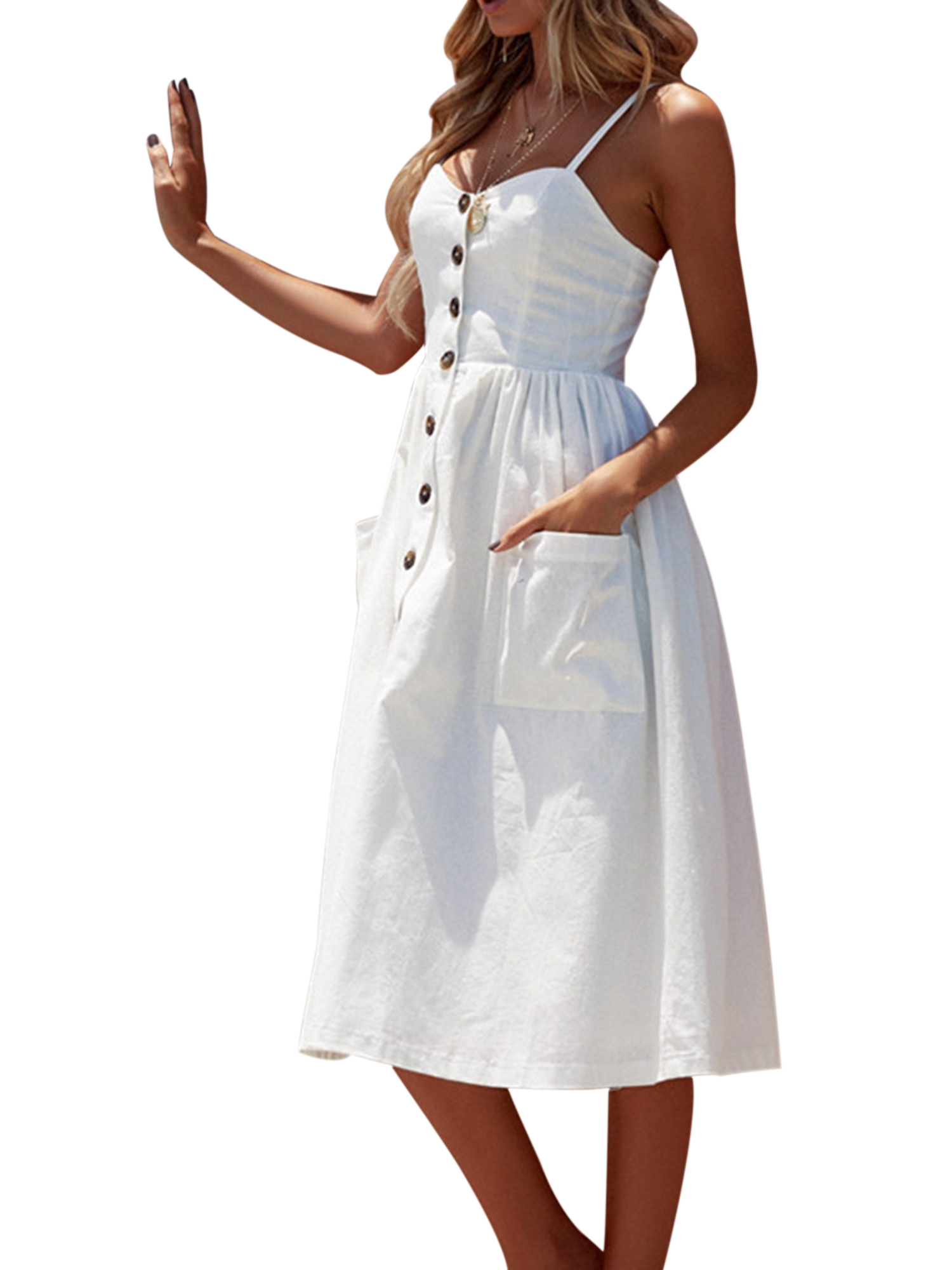 Spaghetti strap button down midi dress best sale