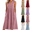 thumbnail image 1 of Womens Summer Dresses Casual V Neck Sleeveless Pleated Midi Sundress with Pockets Loose Flowy Beach Vacation Dress S-2XL, 1 of 5