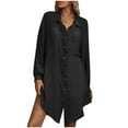 thumbnail image 1 of Womens Summer Dresses Casual V-Neck Solid Color Button Shirt Dress Ladies Long Sleeve Beach Dresses, 1 of 8